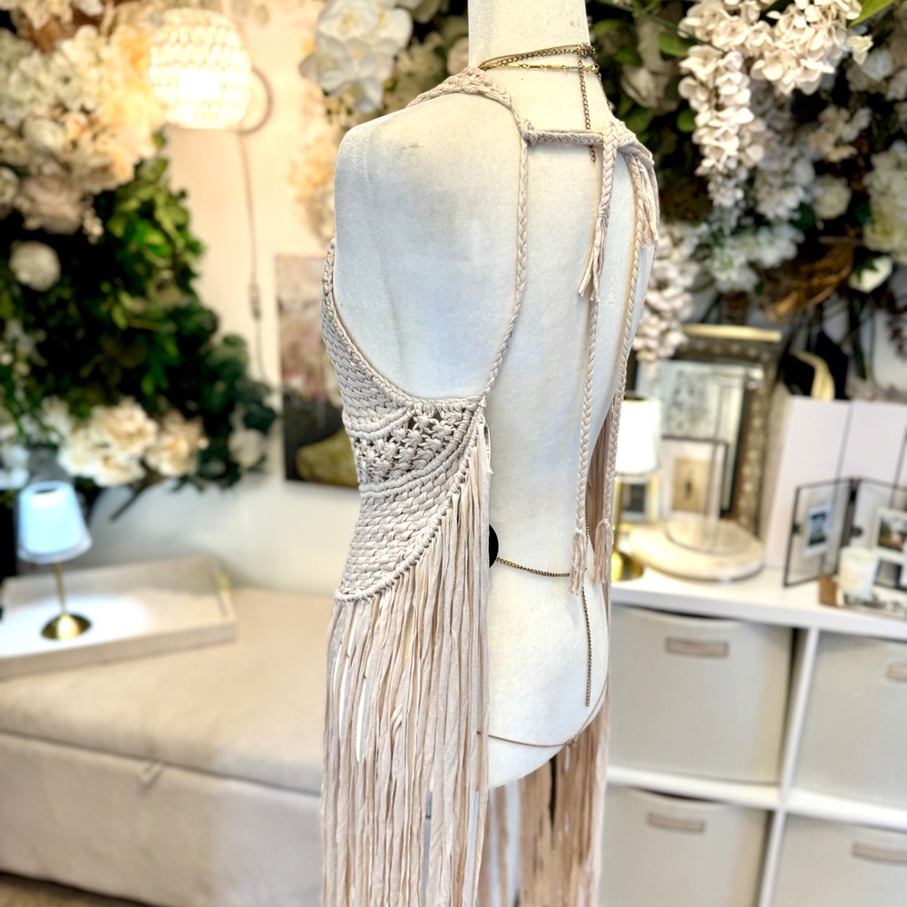 Bohemian Macramé Fringe Festival Vest Top in Cream NWT size Medium - Picture 14 of 15